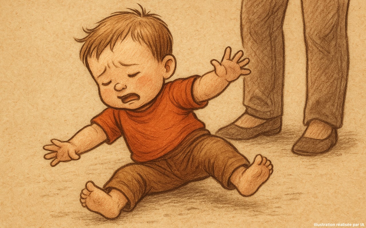 Illustration présentant un enfant entrain d'apprendre à marcher
